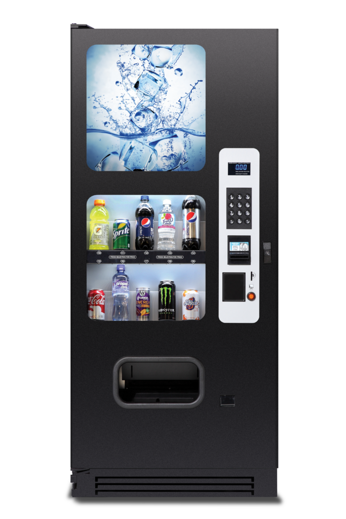 Ice vending machine for bagged ice dispensing